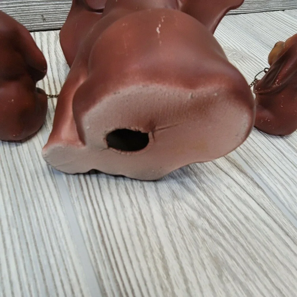 Vintage Dog Figurine Set Brown Mother and Puppies on Chain MCM Kitsch Decor